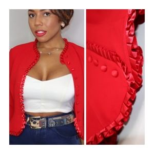 Donna Morgan | Satin Fringe Well Structured Blazer | Size 4 (Sm.) | Red